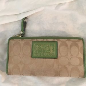 Coach green and tan wallet